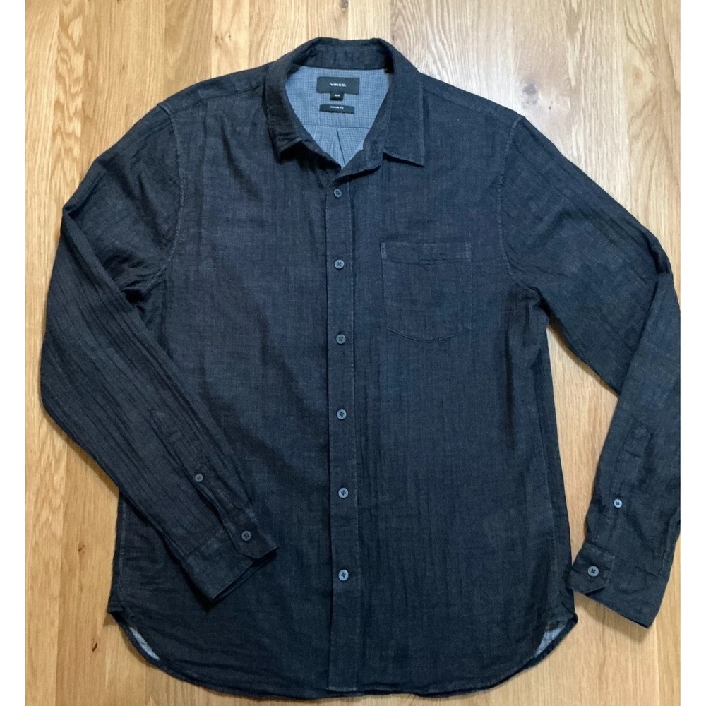 Vince MR7881385 Gray Cotton Gauze Button Down‎ Shirt Mens M Classic Fit Soft